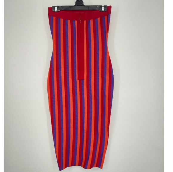 Multi Stripe Strapless Bandage Midi Dress - Picture 8 of 9